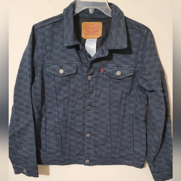 Levi's Jackets & Blazers - Levi's All Over Logo Print Denim Jacket Blue Black Y2K Streetwear Medium NWT